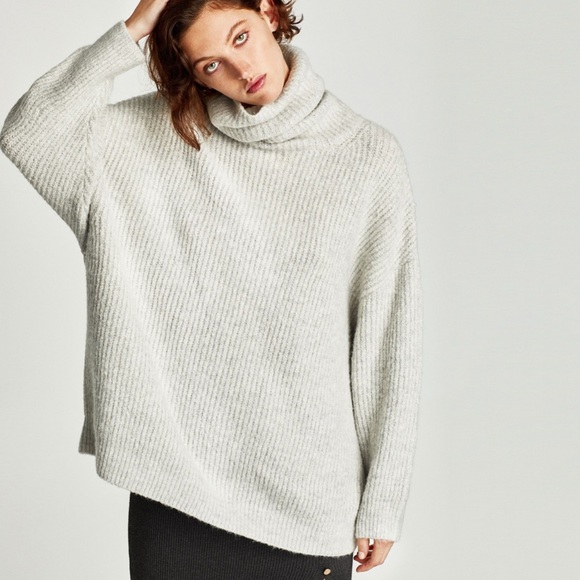 Sweaters Clothing, Shoes & Accessories ZARA WOOL BLEND BLUE OVERSIZED ROLL NECK TURTLENECK